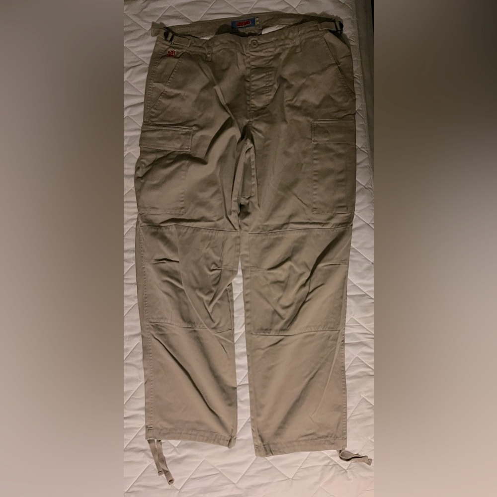 Tan Cargo Pants adjustable waist and ankles